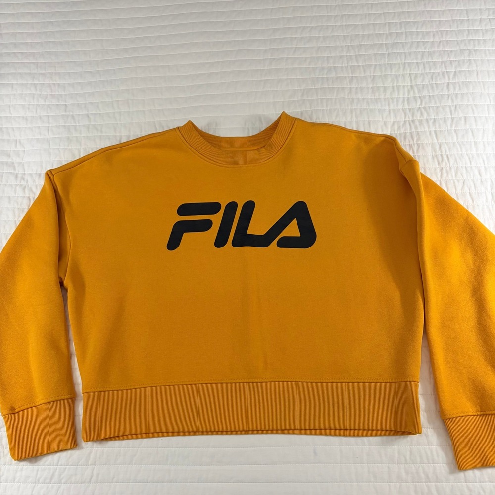 Fila Womens Fila VIP Big Logo Yellow Crewneck Cropped Sweatshirt Womens Large